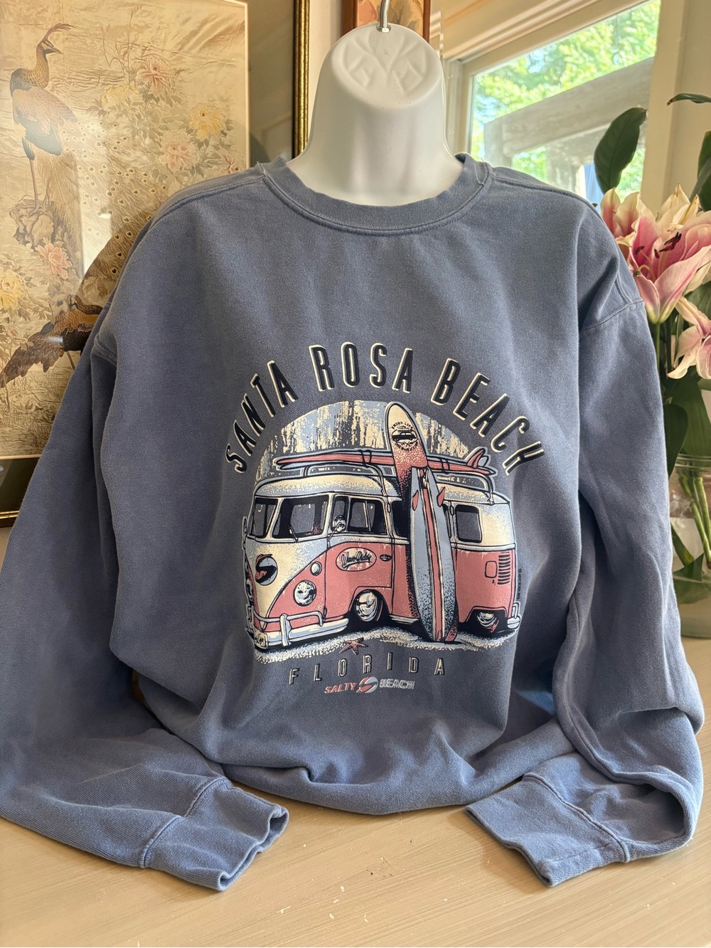 Throwback Santa Rosa Beach Florida sweatshirt in faded blue. - Picture 1 of 4